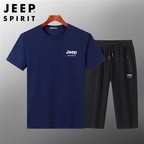 JEEP吉普JEEP SPIRIT男士夏季短袖套装休闲两件套七分裤运动套装9