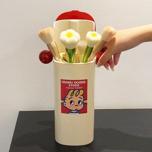 原田治化妆刷收纳筒升降防尘便携笔筒桌面整理盒储物盒带盖置物架