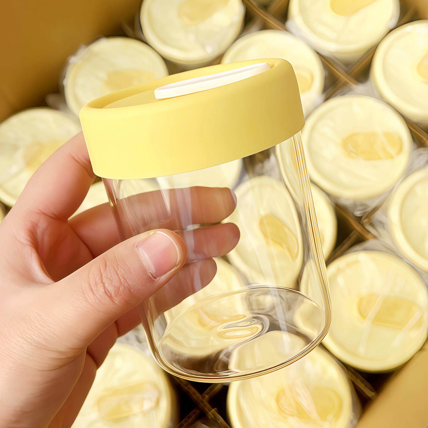 玻璃密封罐带盖硅胶可蒸煮食品级冷冻耐高温杂粮存储冻汤分装瓶子