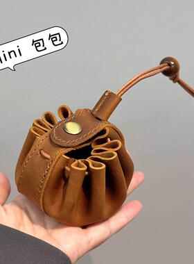 可爱小包包零钱硬币收纳钥匙包手工真皮覆古迷你书包挂件学生钱包