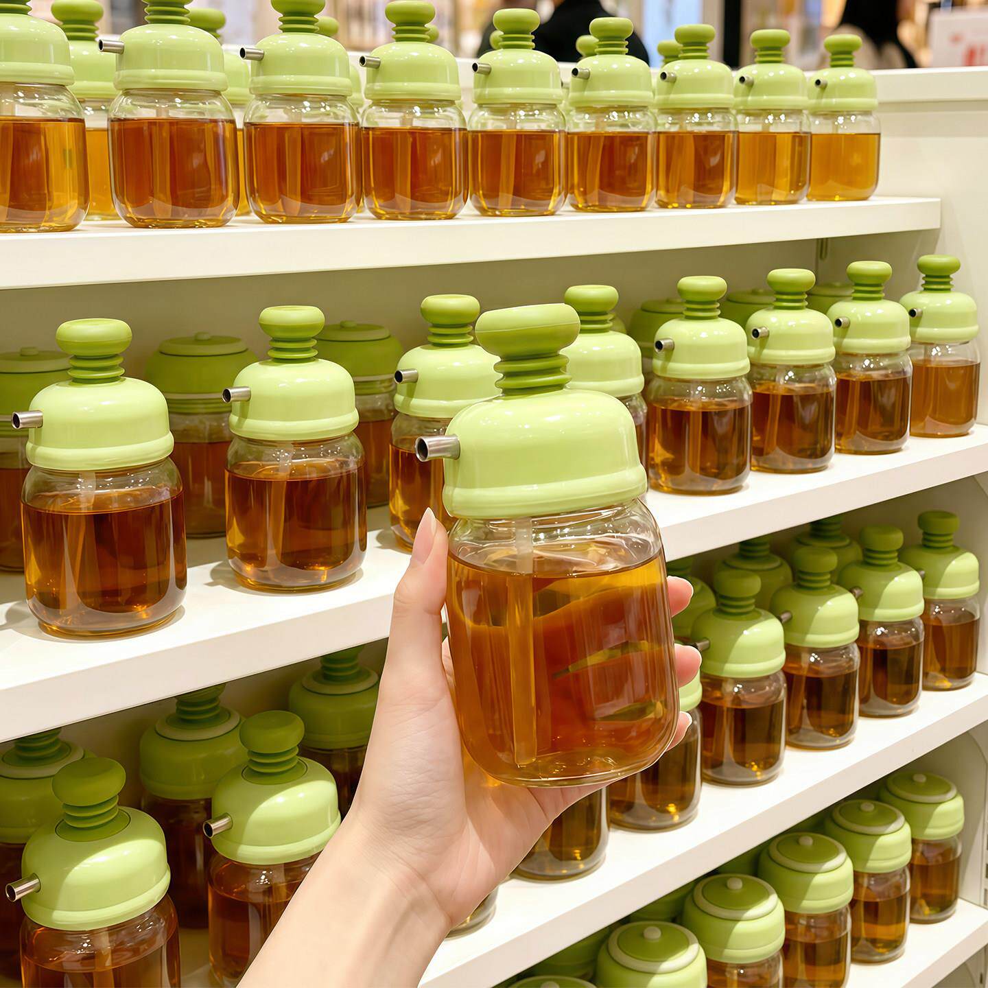按压式调味瓶家用厨房酱料分装瓶食品级玻璃油壶多功能定量控油瓶