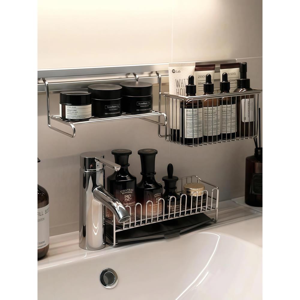 洗漱台收纳架极简不锈钢置物架浴室洗手台放化妆品洗漱用品沥水架
