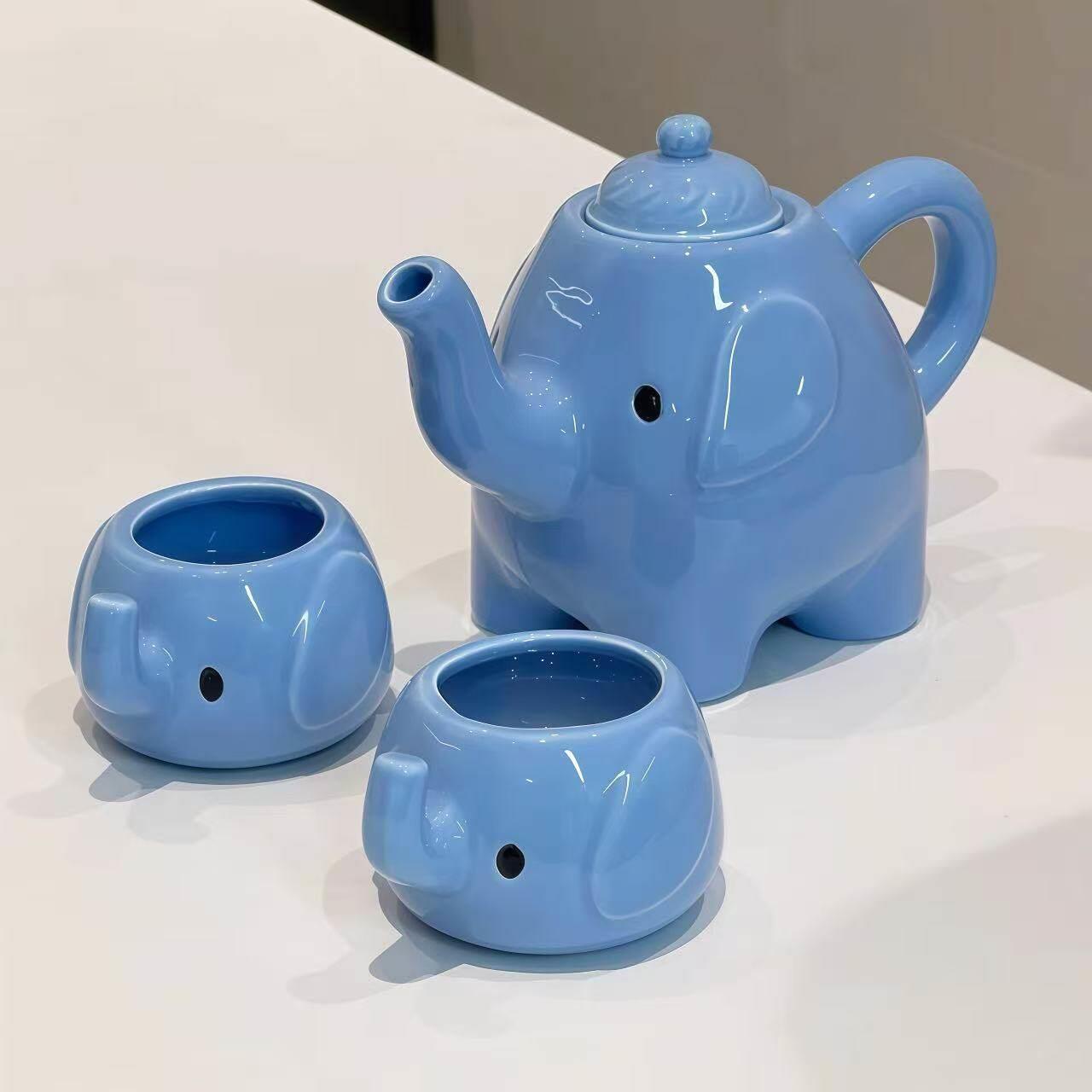 蓝色小象陶瓷茶具套组2025新款家用客厅待客茶杯茶壶搬家乔迁礼物