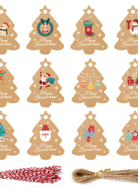 100PCS Christmas Tree Shape Paper Tag Santa Claus/Snowman