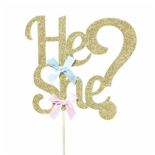 He Or She Gender Reveal Cake Topper Party Decoration