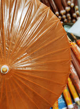 复古油纸伞古铜防雨防晒伞中式古风旗袍道具雨伞老式黄色油伞装饰