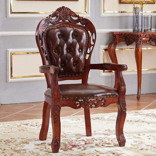 做旧美式实木餐椅酒店扶手麻将椅