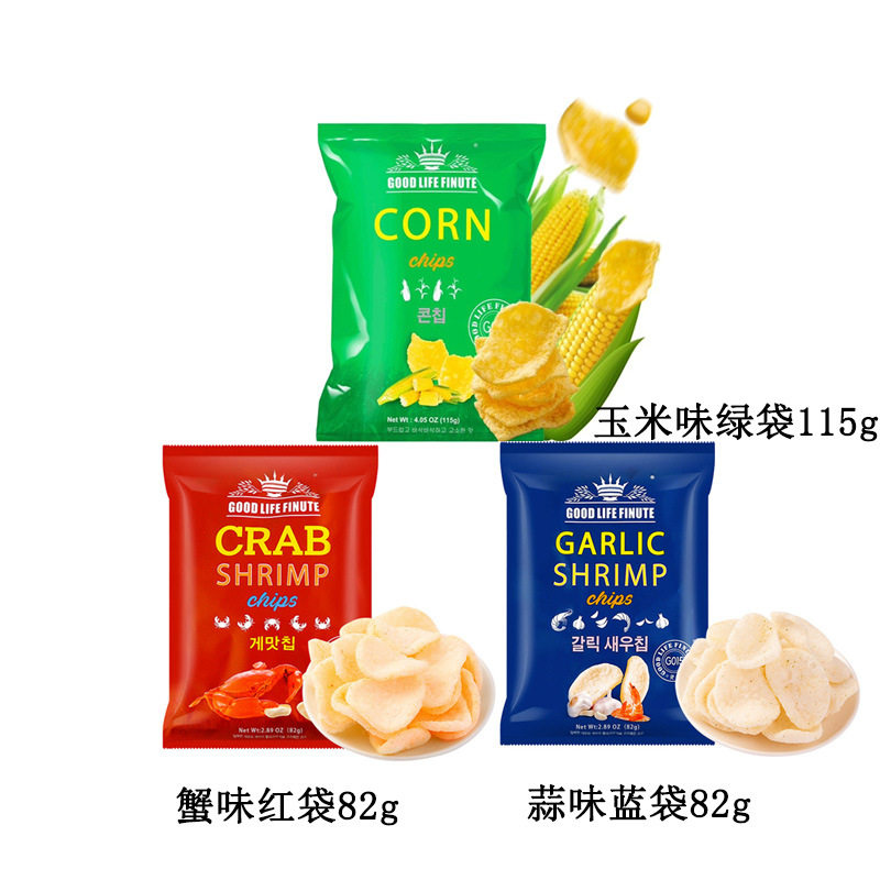 山姆冠名韩国趣莱福蒜香 玉米 黄蟹虾片82克一箱14包保一年膨化零