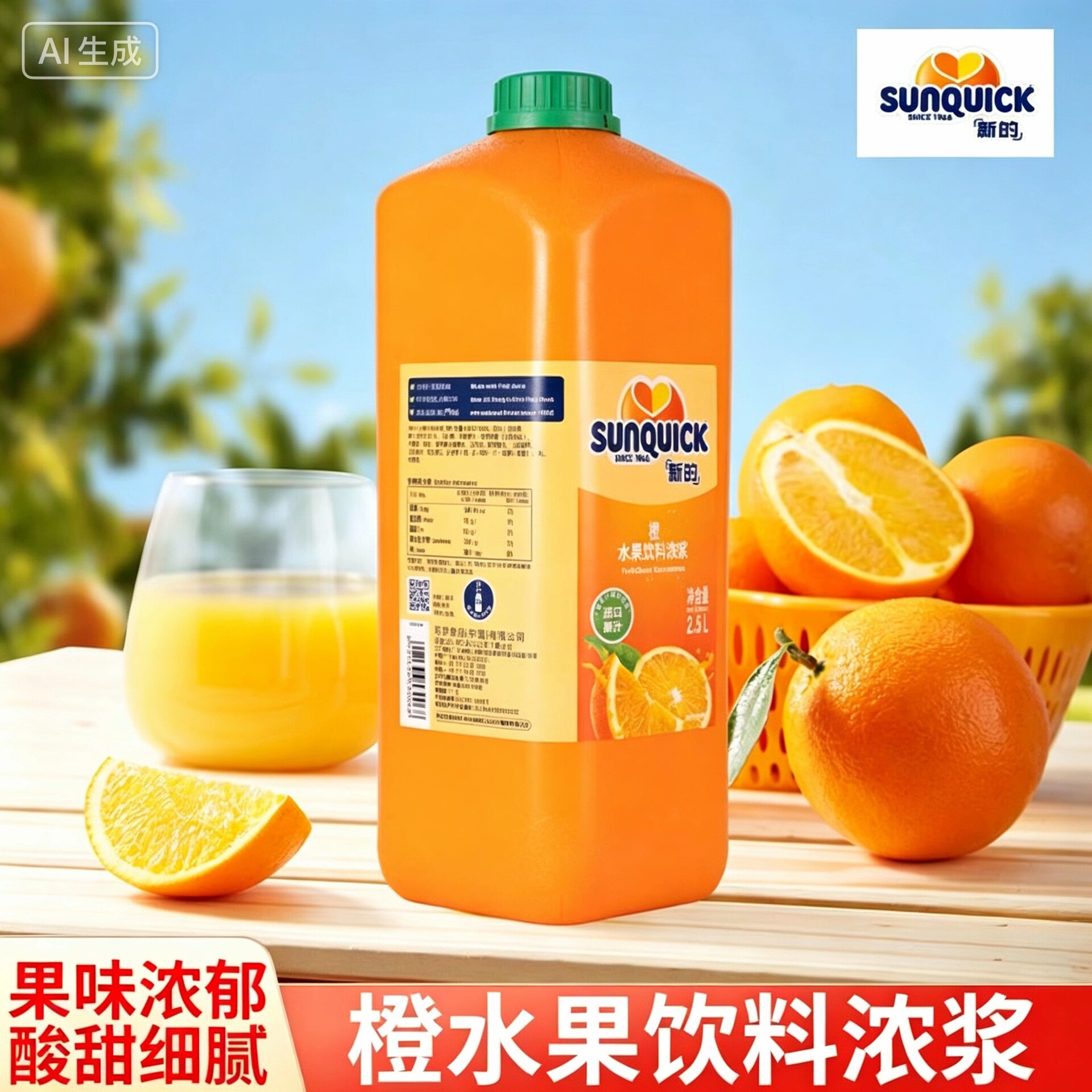 山姆冠名新的橙汁sunquick新地浓缩果汁饮料餐饮装芒果柠檬黑加仑
