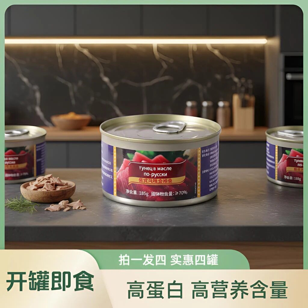 山姆冠名电商货代发 俄罗斯金枪鱼罐头开罐即食185g/罐固体物≥50