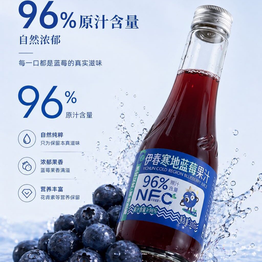 山姆冠名【厂家直供】酸甜野生蓝莓果汁饮料解渴解腻300ml*6瓶