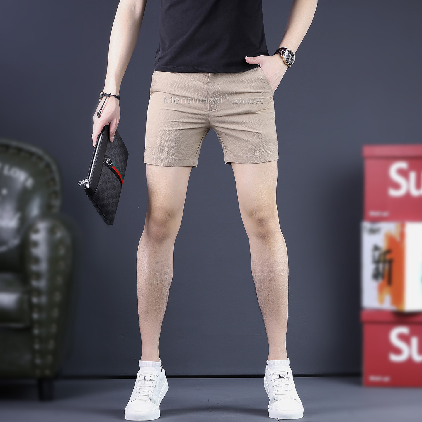 男士休闲提花短裤夏季薄款百搭潮流四分裤男装裤子韩版透气三分裤