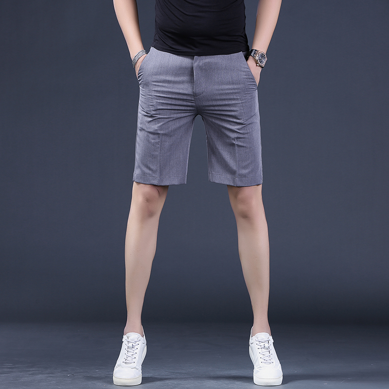 夏季薄款男士高端小西裤短裤修身休闲裤商务灰色中裤直筒五分裤潮