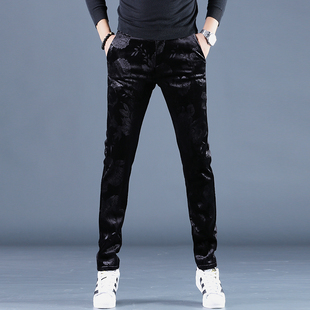 潮流英伦修身 免烫西裤 休闲裤 印花金丝绒男士 子 潮牌秋冬季 花裤 男款