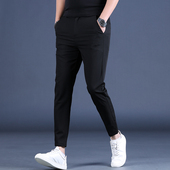 新款 小脚休闲裤 男士 2024春装 时尚 修身 纯色百搭潮流弹力九分裤 子