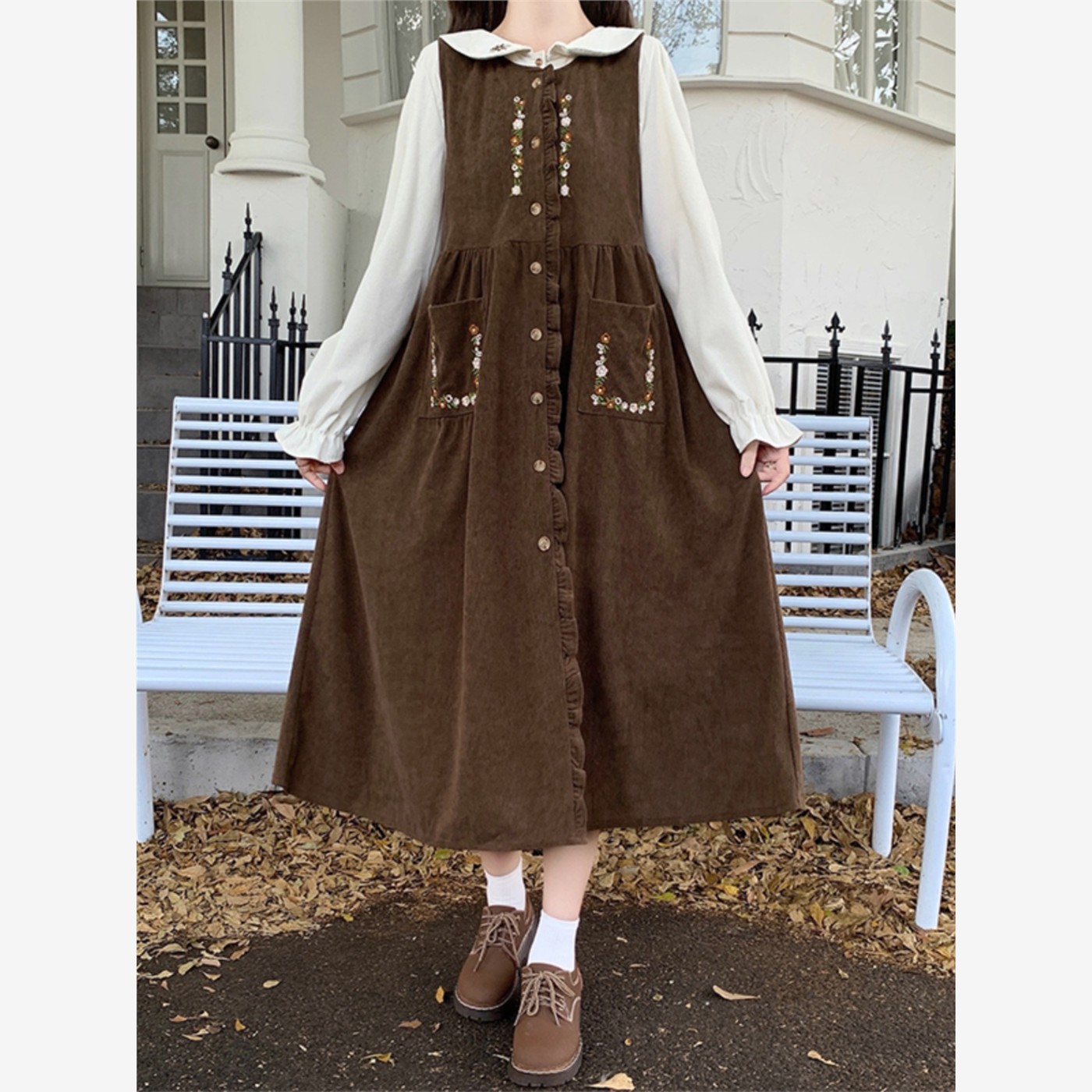 娃娃领连衣裙套装女孩秋冬服装2025新初中和高中学生灯芯绒吊带裙