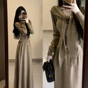 高级感长裙搭配一整套 子女早秋2025新款 小香风针织毛衣套装 洋装