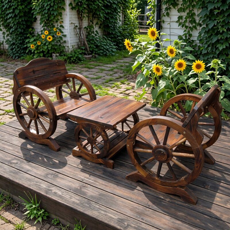 碳化实木庭院阳台车轮桌凳茶楼咖啡厅桌椅田园花园阳台烧烤桌椅