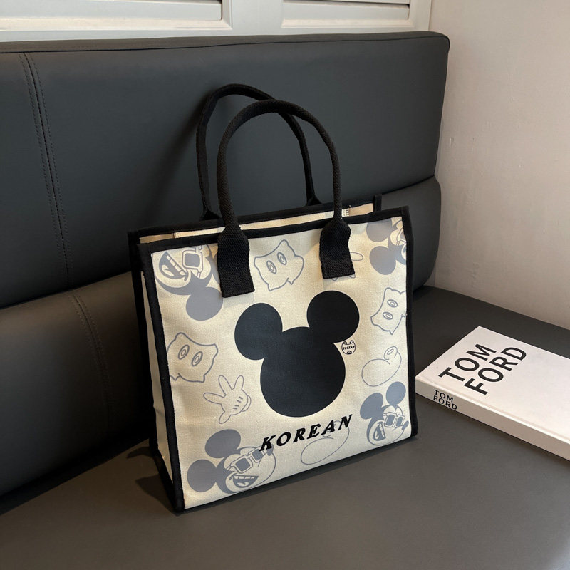 2024秋季新款米老鼠帆布托特包ins卡通印花单肩包拉链大包手提包