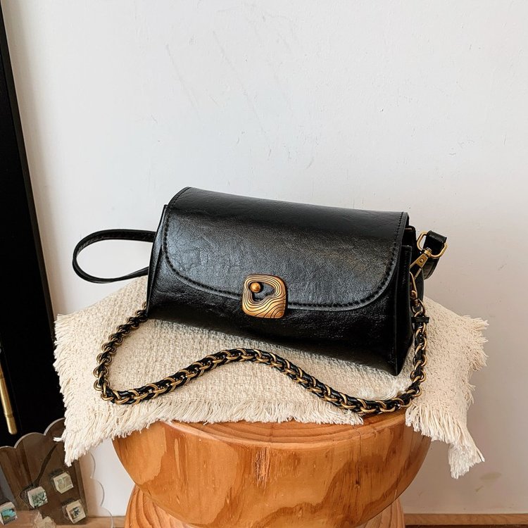 轻复古质感百搭锁扣链条小方包女