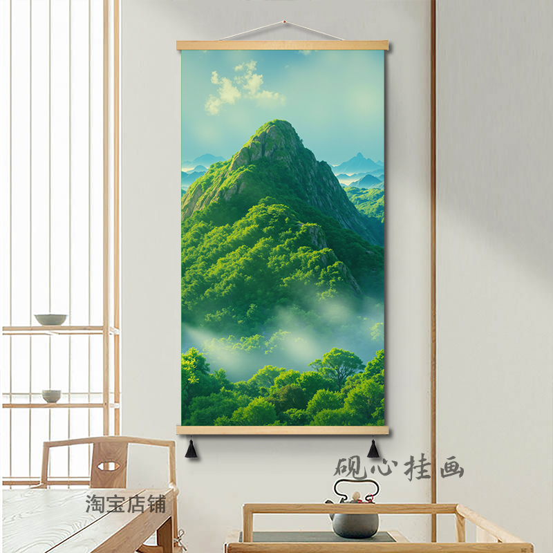 绿水青山挂画玄关装饰画有山无水入户走廊过道壁画客厅写实风景画图片
