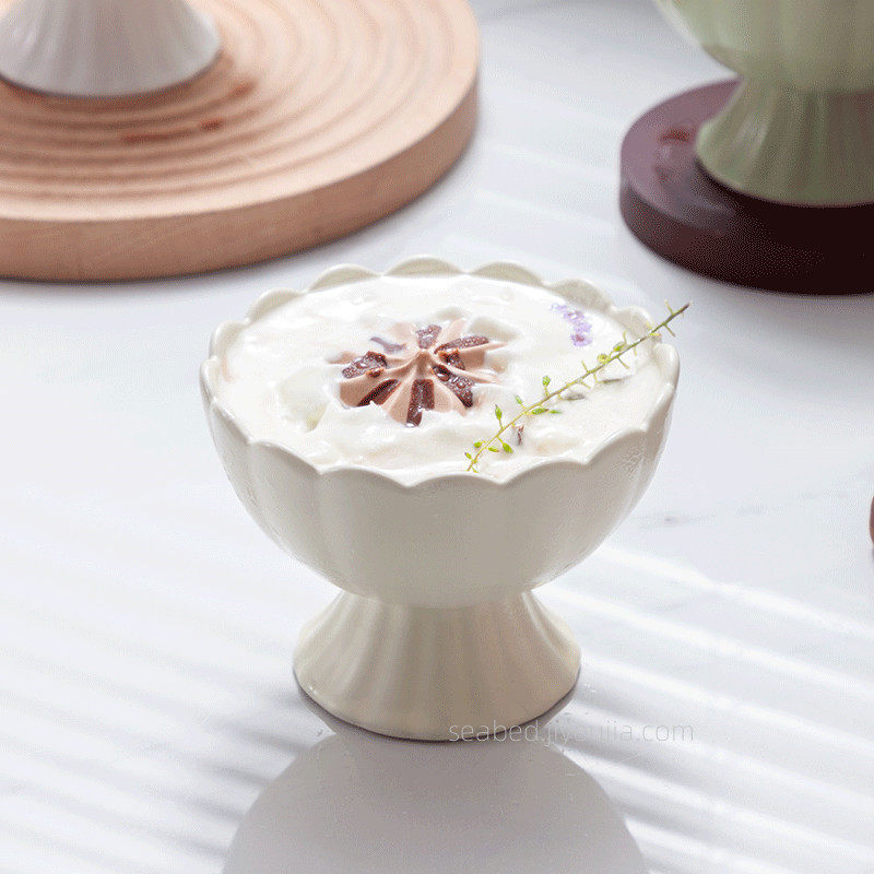 seabed餐具奶油风高脚雪糕碗网红冰淇淋陶瓷刨冰甜品布丁冰激凌碗