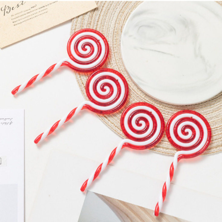 圣诞节彩虹波板糖装饰多彩拐杖糖果亚克力创意圣诞节红白棒棒糖