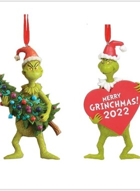 圣诞立体挂件格林奇绿毛怪礼物抱圣诞树爱心公仔Grinch挂件装饰品