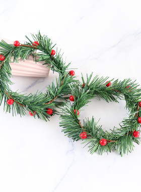 圣诞花环仿真蜡烛台红浆果花环 草条红浆果松针居家圣诞环装饰