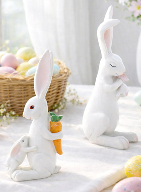 新品 复活节装饰品 INS风可爱母子兔子树脂摆件 家居装饰礼品
