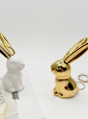 陶瓷摆件复活节兔子创意可爱北欧装饰陶瓷摆件电镀装饰品厂家