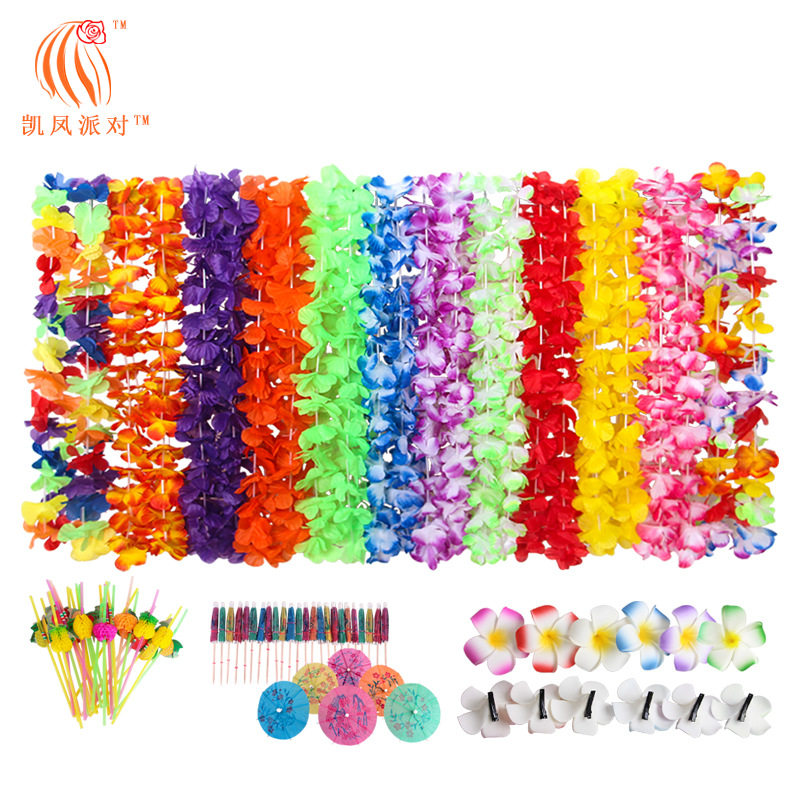 凯凤派对夏威夷花环蜂巢水果吸管小雨伞水果签鸡蛋花发夹套餐新款