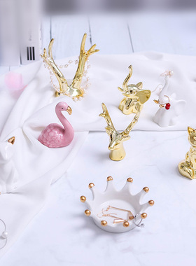 ins摆件北欧陶瓷创意兔子mini兔麋鹿金色拍摄道具动物橱窗小摆件