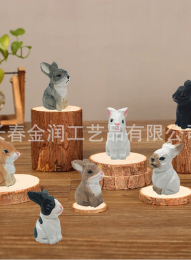 木制可爱小兔桌面摆件生日礼物纯手工小兔子木雕礼品欣润优品