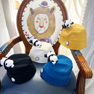 可爱立体熊猫渔夫帽儿童休闲水桶帽遮阳防晒春夏季潮款男女童帽子
