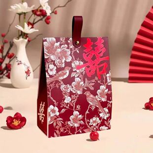 结婚喜糖盒喜鹊报喜中式喜糖袋子糖盒糖果袋子喜糖盒子订婚伴手礼