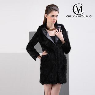 秋冬2019新款 大衣外套 欧美风仿毛皮草拼接拼皮加厚中长款