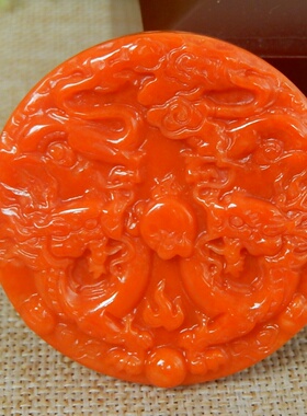 缅甸A货翡翠原石半明料玉石毛料大马坎满色红翡双龙戏珠挂件K6287