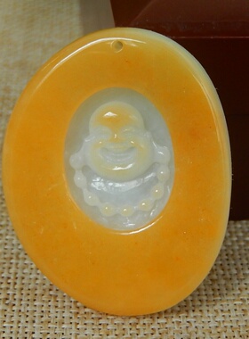 缅甸A货翡翠原石半明料玉石毛料大马坎黄翡俏色佛公牌子挂件K6256