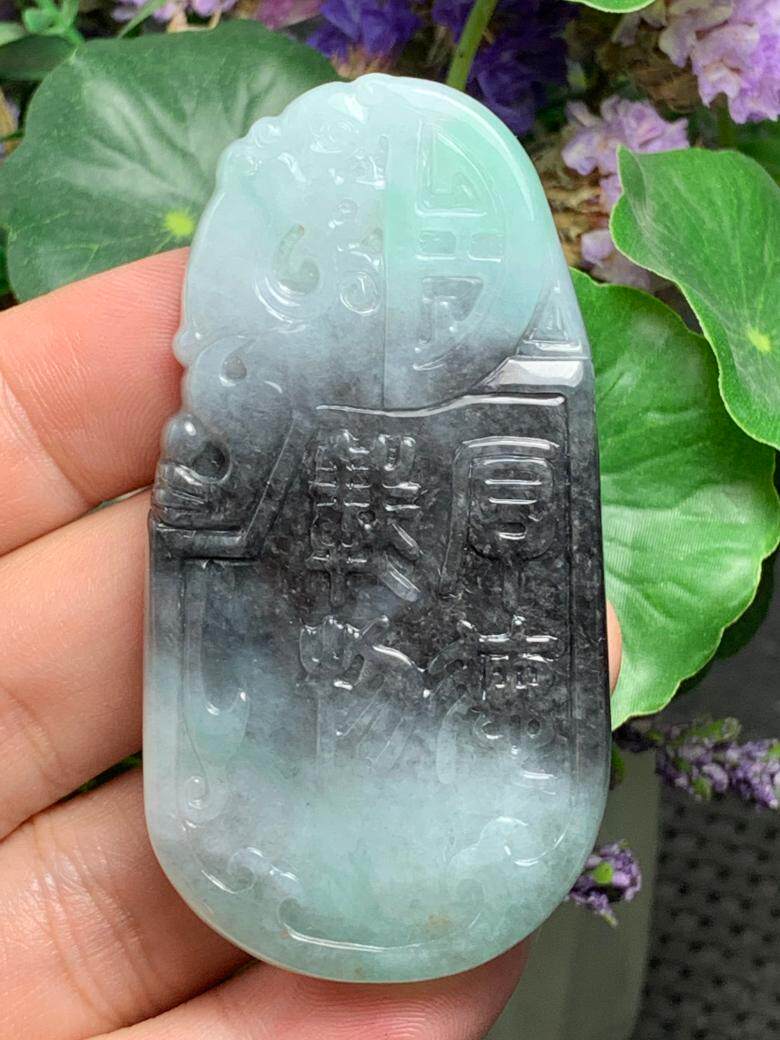 缅甸天然A货翡翠成品原石半明料玉石毛料乌鸡种飘绿仿古牌子A6206