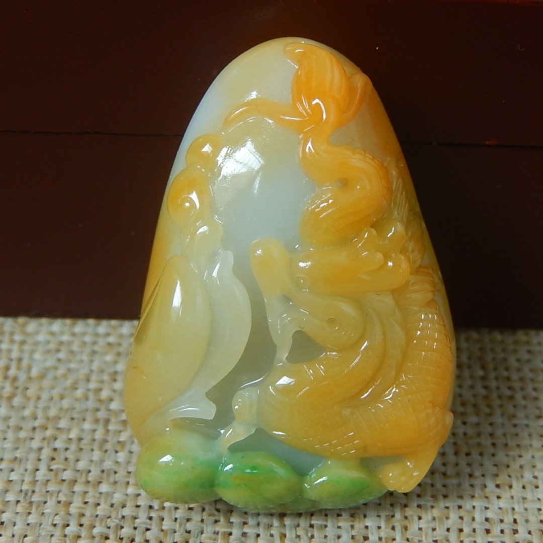 缅甸天然A货翡翠原石明料玉石毛料老坑大马坎黄加绿龙牌挂件K9316