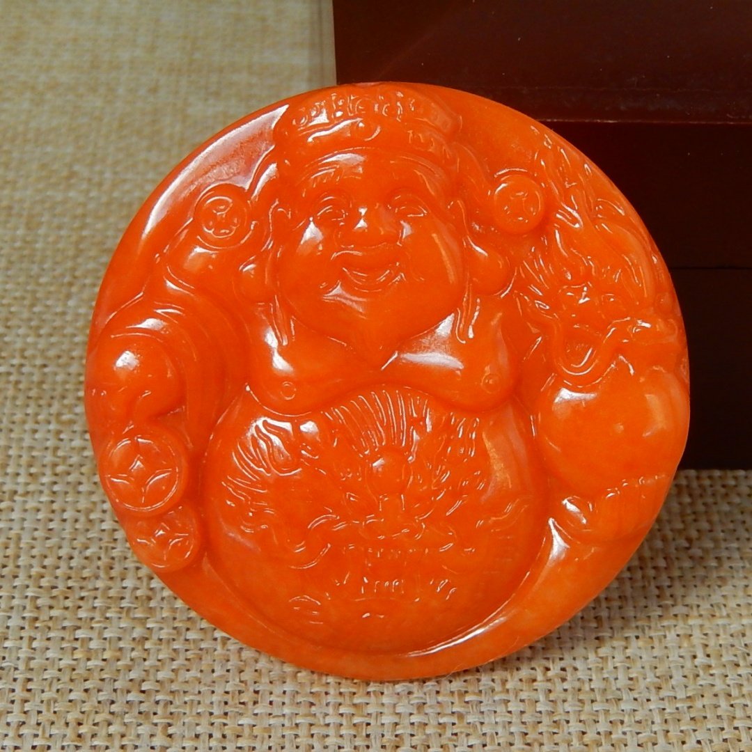 缅甸A货翡翠原石半明料玉石毛料大马坎满色红翡财神牌子挂件K8894