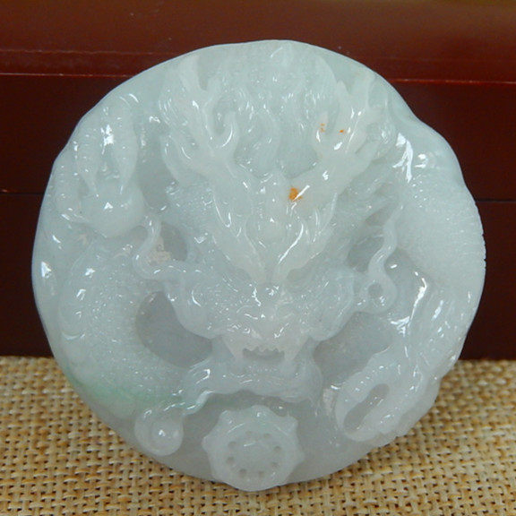 缅甸天然A货翡翠原石半明料玉石毛料成品冰糯种霸气龙牌挂件H3127