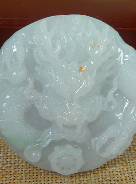 缅甸天然A货翡翠原石半明料玉石毛料成品冰糯种霸气龙牌挂件H3127