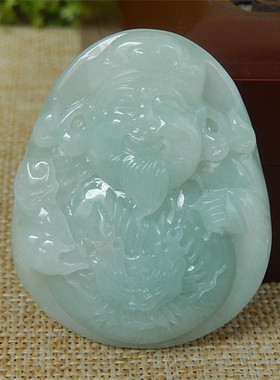 正品缅甸天然A货翡翠原石明料玉石毛料冰糯种财神爷挂件吊坠K2776