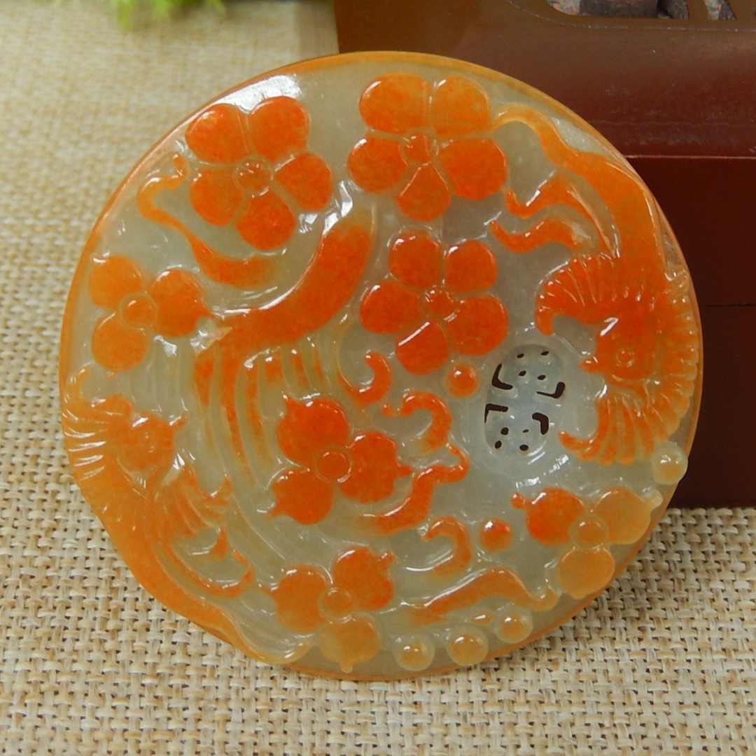 缅甸A货翡翠原石半明料玉石毛料大马坎红翡俏色花鸟牌子挂件K7274