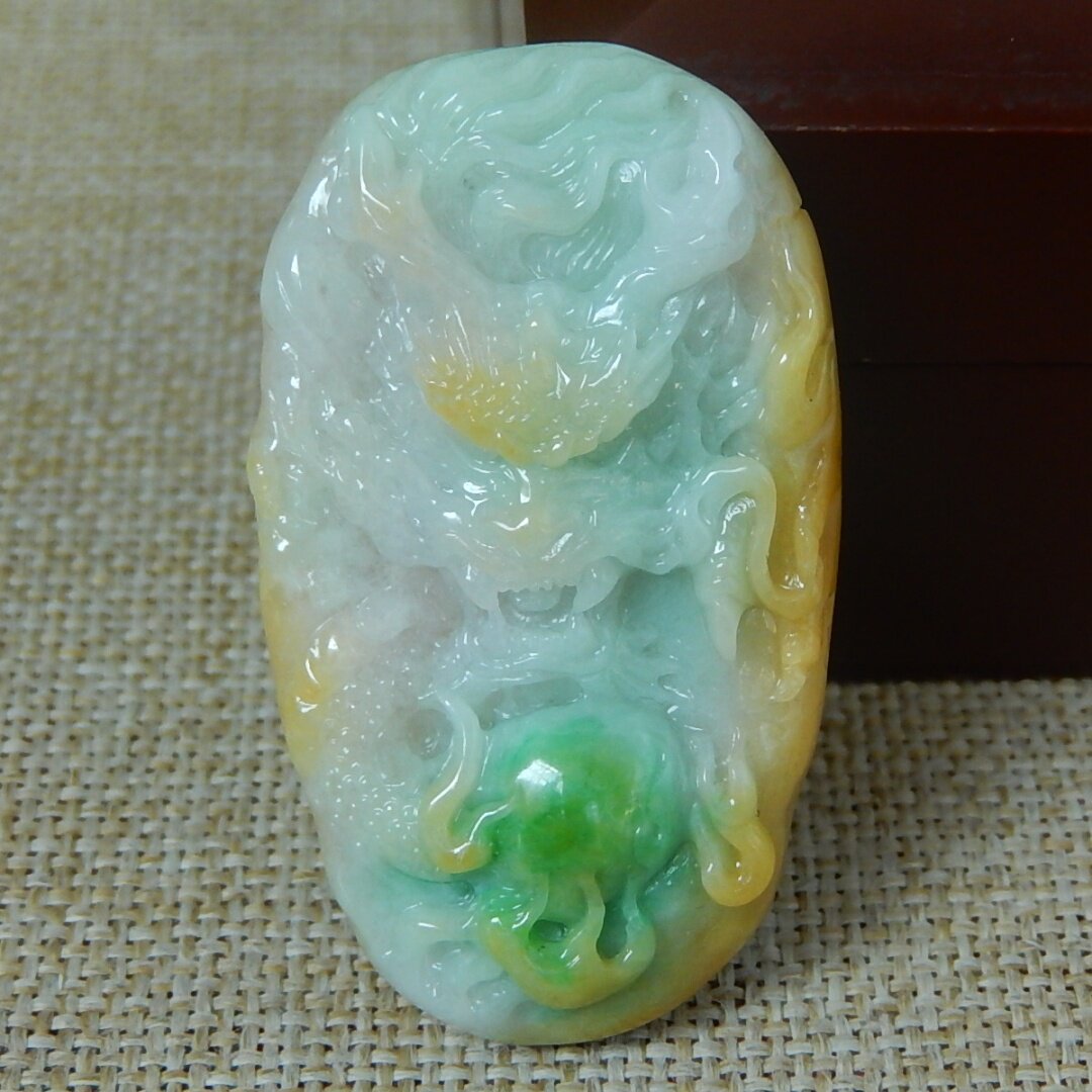 缅甸A货翡翠原石半明料玉石毛料大马坎黄加绿冰糯种龙牌挂件K9554
