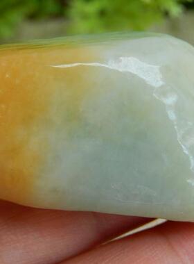 缅甸天然A货翡翠原石明料玉石毛料冰糯种黄翡飘花边角料挂件A7097