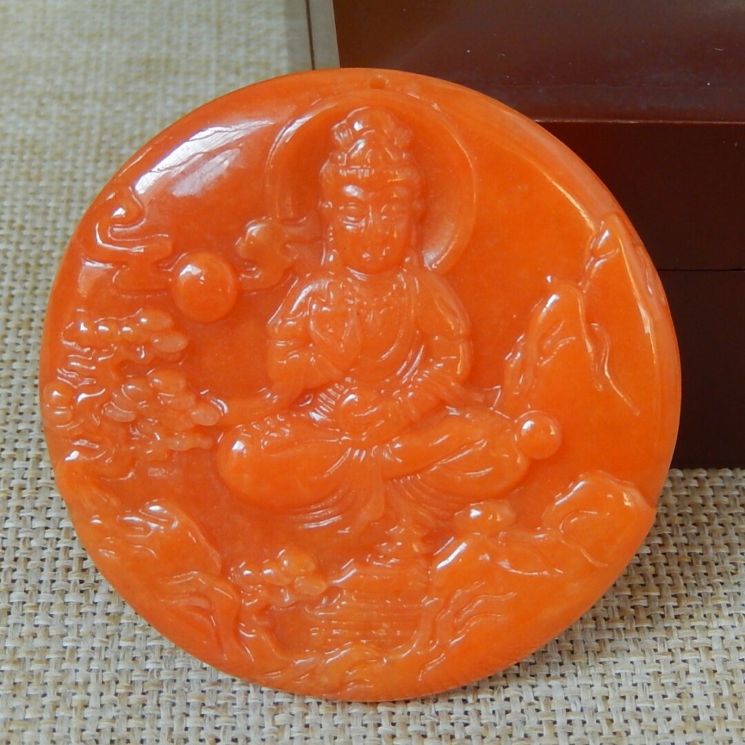 缅甸A货翡翠满色红翡山水观音