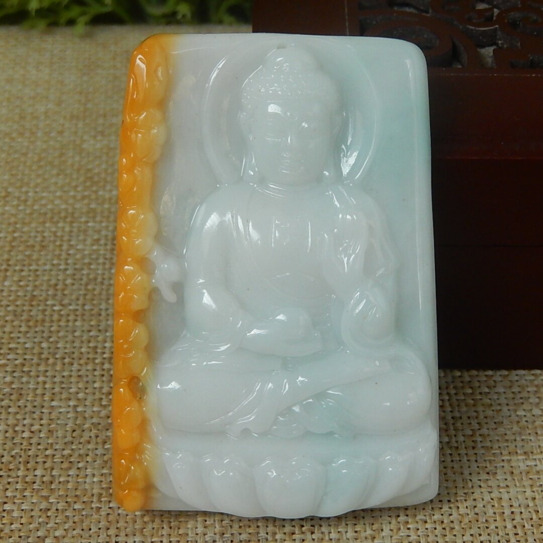 缅甸A货翡翠原石半明料玉石毛料大马坎黄翡大日如来牌子挂件K9614